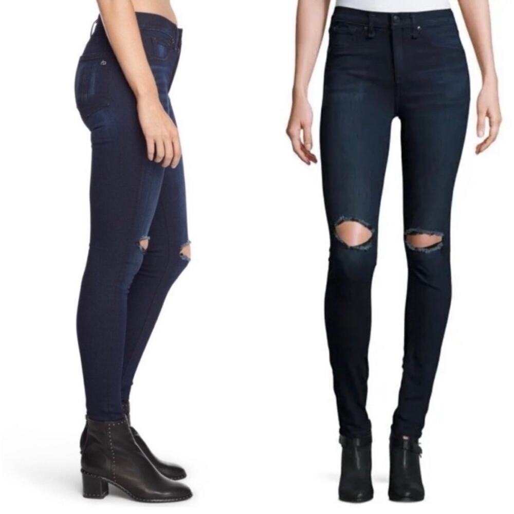 Rag and Bone 10-Inch Skinny Jeans Mojave Size 25 Dark Wash Distressed
